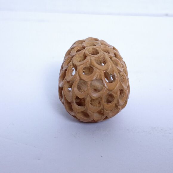 Vintage Archana Crafts India Hand Carved Wooden Egg With Undercut Bird in Nest - Picture 5 of 5